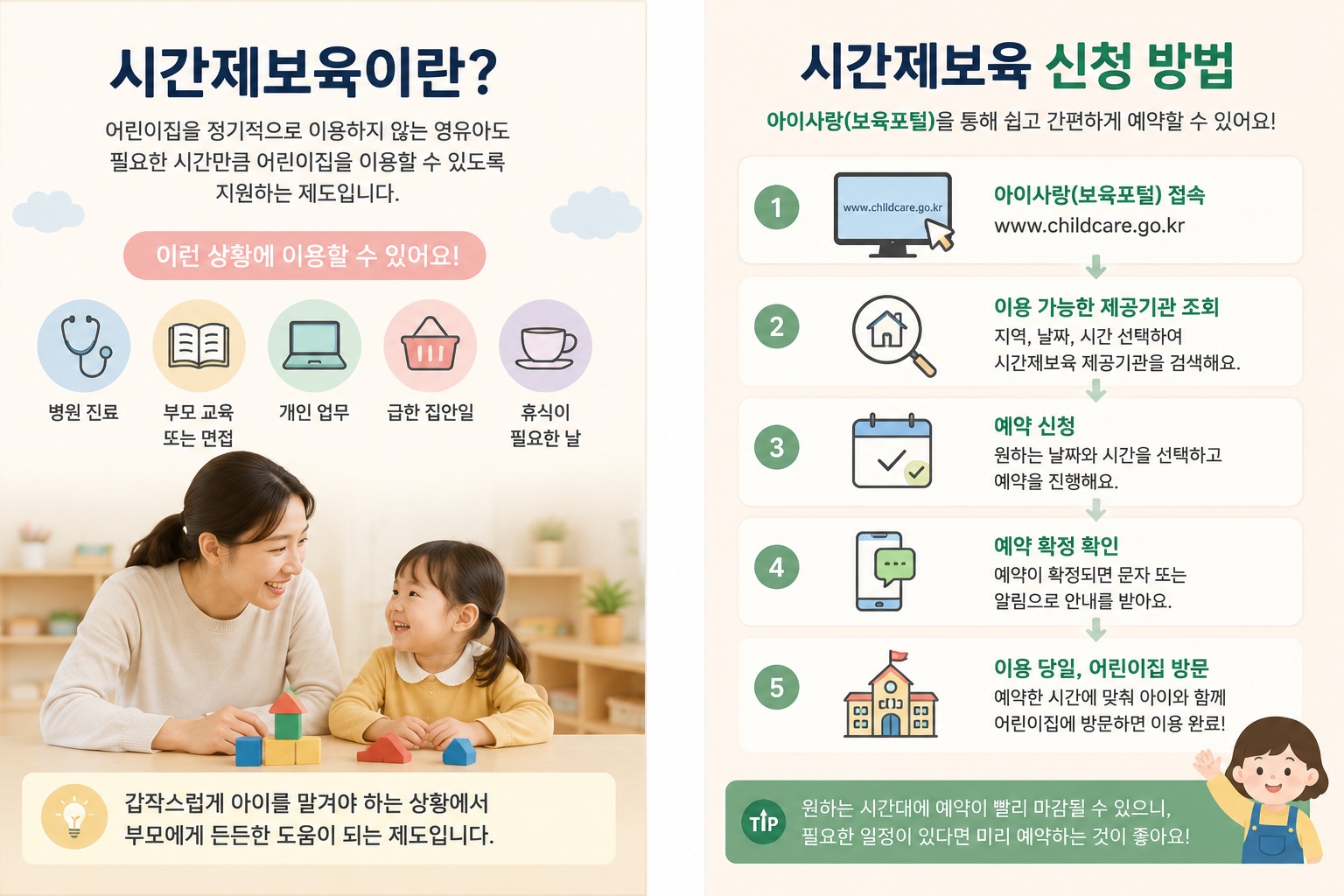 시간제보육 제도와 이용 상황 안내