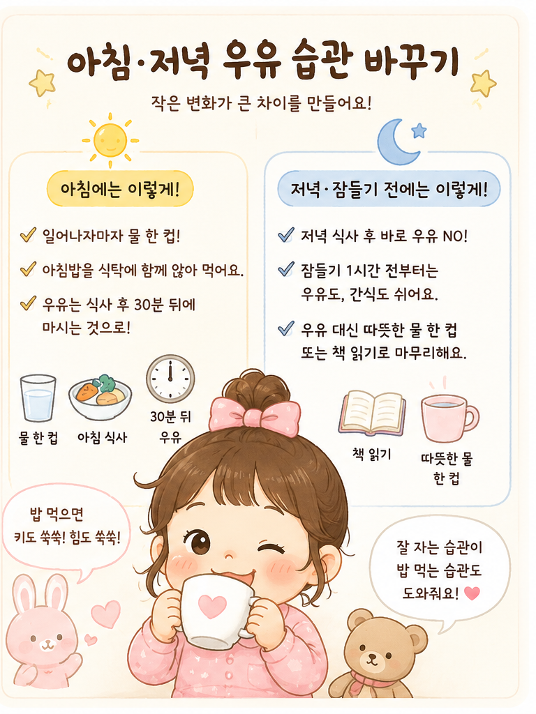3세 아이 아침과 잠들기 전 우유 습관을 바꾸는 방법