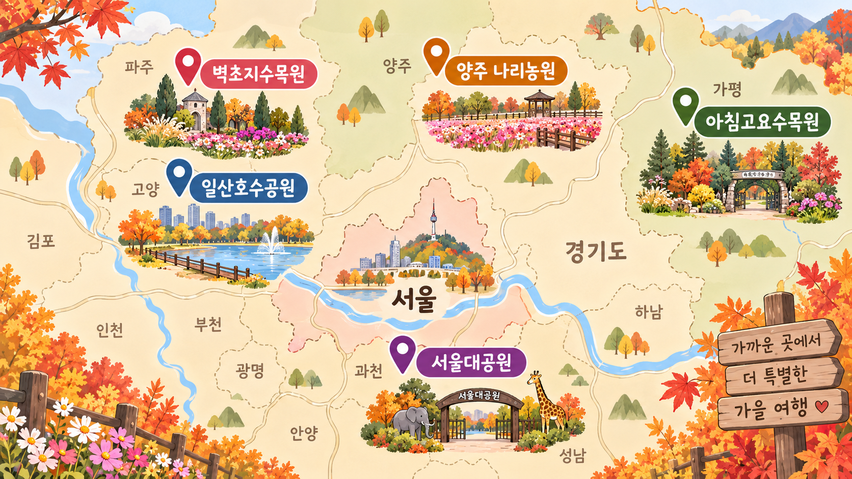 3세 아이와 가기 좋은 서울 근교 가을 나들이 5곳 위치도
